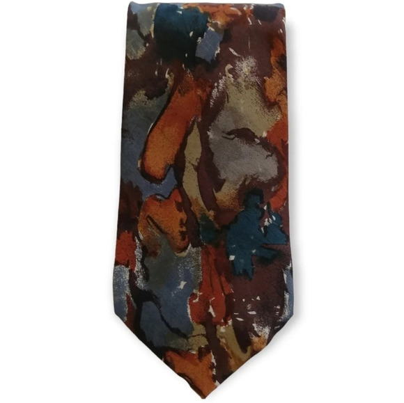 Emanuel Ungaro Paris 100% Silk Italian Tie Abstract Print  Earth Tones - Picture 1 of 14